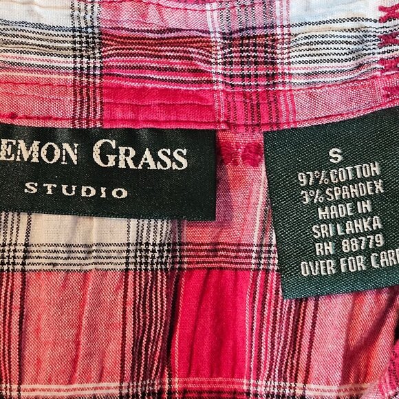 Lemon Grass Shirt Ladies Small Red White Plaid 3/4 Sleeve Button Front - Picture 5 of 6